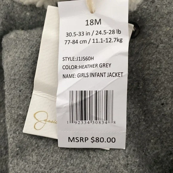 NWT Jessica Simpson Heather Gray Girls Infant Jacket 18M - Picture 11 of 11